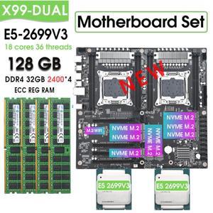 X99 듀얼 마더보드 세트 콤보 키트(XEON E5 2699 V3*2 및 4*32GB=128GB 2400MHz DDR4 ECC REG 메모리 LGA20