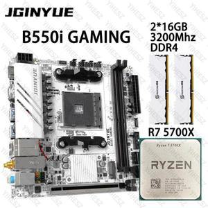 JGINYUE B550 마더보드 세트(Ryzen R7 5700X 프로세서 포함) 2*16GB=32GB 3200Mhz DDR4 RAM PCI-E 4.0 B550