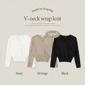 핫핑 [시즌스테디] 멜링 브이넥 랩 일체형 울 긴팔니트티