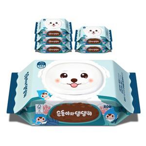 순둥이와 댕댕이 반려동물 중성 물티슈 휴대 캡형 16개입 24팩
