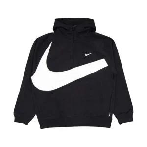 [정품아닐시3배보상] 나이키 스우시 하프 집 플리스 후드 블랙 화이트 - 아시아 Nike Swoosh Half Zip Flee