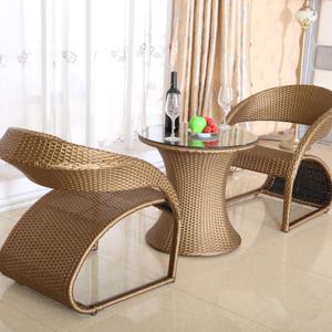 2인용 라탄 테이블 의자/라이트브라운/유리상판/스틸프레임/내구성/조립가능/골드색상/편안한/세트