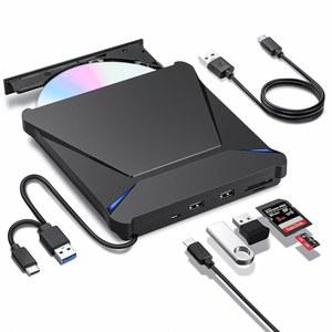 하이웨이 외장 DVD 드라이브, USB 3.0 Type-C 휴대용 CD 드라이브 버너 플레이어 리더 라이터, USB 3.0 포트 2개와 TF/SD 카드 슬롯, 노트북 Mac용 광학 디스크 드라이브, PC Windows 11/10/8/7 Linux OS