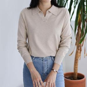 여자 오픈 카라티 긴팔 소프트 무지 니트