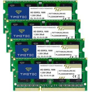 [미국배송] 타임텍 32GB KIT(4X8GB) DDR3L / DDR3 1600MHZ (DDR3L-1600) PC3L-12800 PC3-12800 비-ECC 버퍼링 1.35V/1.5V CL11 2RX8 듀얼 랭크 204 핀 SODIMM 노트북 PC 컴퓨터 메모리 RAM 모듈 업그레이드