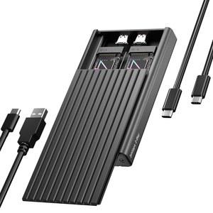 듀얼 M.2 NVMe SSD 인클로저, ICY BOX 20Gbps NVMe 인클로저, M 키 PCIe 2230/2242/2260/2280 M.2 SSD용 USB C-M2 어댑터, 듀얼 베이 도구 없는 설치 알루미늄 SSD 리더기