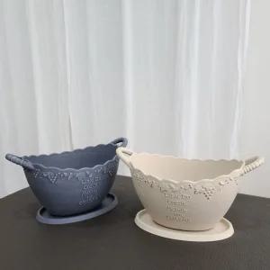 플라스틱 타원형 화분 뉴프릴 26x19x14cm예쁜 장식용 인테리어 고급 무늬 꽃화분 식물