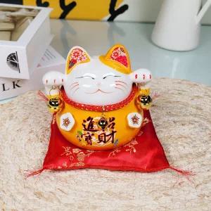 일본 도자기 마네킨네코 저금통 오렌지특별한선물 복고양이 개업 집들이 행운을불러오는 손흔드는