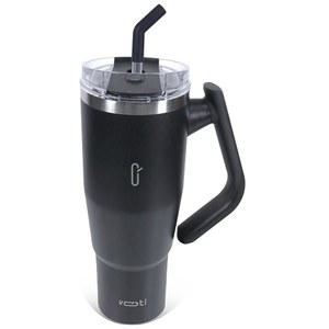 뚜껑과 빨대가 있는 VOTI V180 40온스 단열 텀블러, 180 회전 텀블러 손잡이로 쉽게 잡을 수 있으며 음료를 뜨겁거나 차갑게 유지, BPA 프리 스테인리스 스틸, 여행용 머그잔 및 물병 - 블랙
