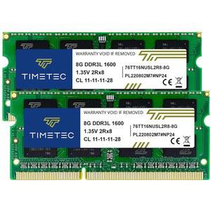 Timetec 16GB KIT(2x8GB) DDR3L/DDR3 1600MHz(DDR3L-1600) PC3L-12800 Non-ECC Un ered 1.35V/1.5V CL11 2Rx8 Dual Rank 204 Pin SODIMM Laptop Notebook RAM