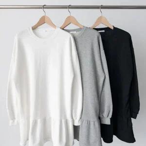 [하프클럽/]여자 큰사이즈 무채색 프릴 박시핏 미니원피스