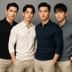 남성용 댄디 출근룩 간절기 무지 골프 고급 PK 피케 카라 긴팔 티셔츠 4color