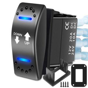 리코일 LAS2 DPDT 20A 12V DC 모터 극성 반전 순간 로커 스위치(피그테일 와이어 액추에이터 업/다운 블루 LED 알루미늄 플레이트 어댑터 및 새로운 폴라리스 컷아웃용 칼링 스위치 포함)