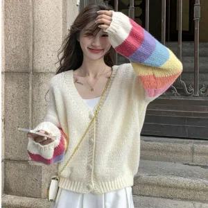 무지개 여자 와플 긴팔 가디건 크림 1P 간절기 아우터