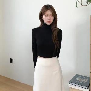 [신세계라이브쇼핑][옷자락] 여성 레이온 스판 폴라넥 크롭 긴팔티