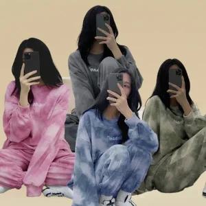 [다잇템] 여자 나염패턴 물감 4컬러 FW 밴딩팬츠 맨투맨 세트_19117707_588872