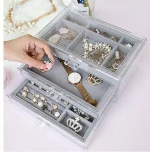 키밍 악세사리 보석함 3단 투명 귀걸이 반지 목걸이