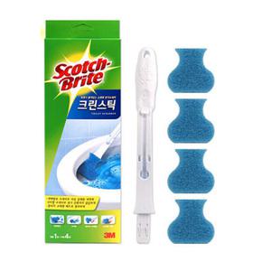 3M 크린스틱 스타터키트 1H4R 원터치교체형 핸들 1개+세제함유리필 4개 악취제거 변기클리너 변기청소제/변