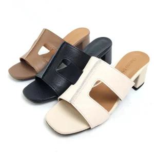 순이의수제화 소가죽 키높이 발편한 통굽 푹신한 쿠션 여성 여름 굽높은 뮬 슬리퍼 6cm