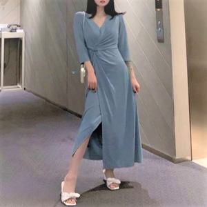 여성스러운 브이넥 꼬임 랩원피스 봄여름 여친코디 슬림 롱원피스