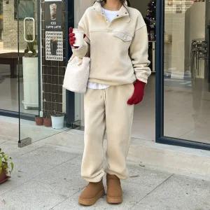 [데일리앤] 로니브 여성 기모 트레이닝 세트 겨울 조거팬츠 후리스 셋업 투피스