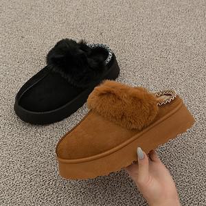 스웨이드 퍼안감 겨울 블로퍼 키높이 통굽 털 슬리퍼 4cm