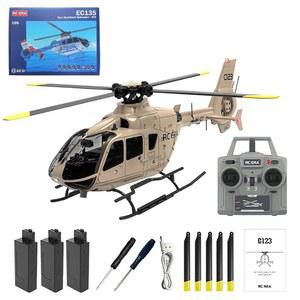 파이오니어엑스 EC135 C123 1/36 스케일 RC 헬리콥터 2.4GHz 6CH 리모컨 6축 자이로 3D 플립 역방향 비행 고도 유지 원키 이착륙 - 샴페인 골드/3 배터리