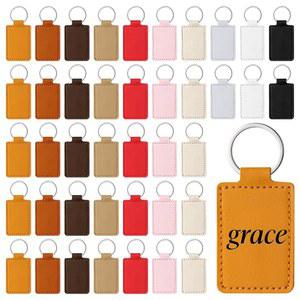 브루슬라드 50 PCS PU 가죽 열쇠고리 키트, 10가지 레이저 도장, 공예품 작업용 열쇠고리가 각인 DIY 달린 열쇠고리 블랭크, 열쇠고리, 가죽 색상