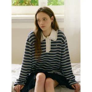 [올리브데올리브](광주신세계)레이스 카라 스트라이프 티셔츠 OE5AE823