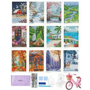 초보자를 위한 모든 젊은 미니젬 소형 다이아몬드 아트 키트, 12Pcs 정사각형 드릴 페인팅 엽서 스타일 미니 키트 5x7 인치 (12 개월)