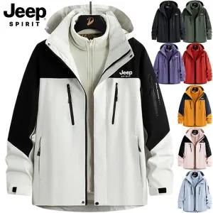 지프 JEEP SPIRIT 남녀공용 3in1 바람막이 + 후리스 내피세트 배색 포인트 후드 아웃도어 방수점퍼 여성 남성 커플 JP25592