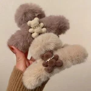 페이크퍼 미니베어 왕집게핀 곰돌이헤어핀 털집게핀 겨울헤어핀 밍크집게핀 퍼집게핀 왕집게핀 반머리