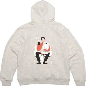 후드집업 뒷면 강아지 커피 가족 친구 그림 프린팅