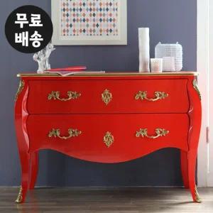 차드 원목 서랍장 엔틱 2단 체스트 와이드 서랍(레드)