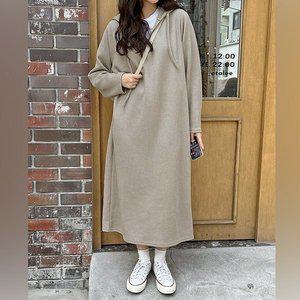 [핫핑](센텀시티점)[데일리룩/MADE] 빌리어 오픈카라 골지 후드롱원피스 H_OPS1174