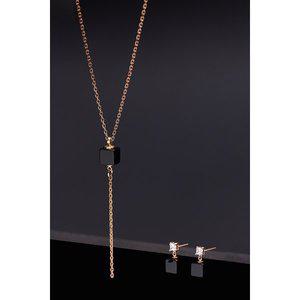 [하지나]6mm Cube Onyx Necklace + Earrings Set