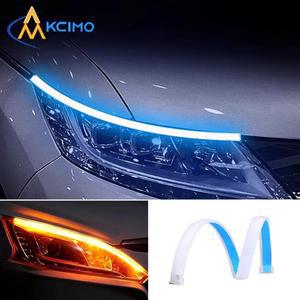 1Pc LED DRL 자동차 러닝 라이트 유연한 방수 스트립 헤드 흰색 회전 신호 브레이크 흐름 조명 링 12V