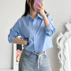 스트라이프 루즈핏 크롭 여름 셔츠