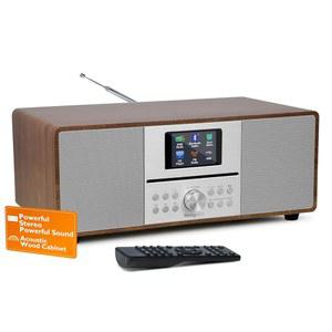 MangoKit MS4 CD 플레이어 FM 라디오 HiFi 시스템 I 블루투스 강력한 스테레오 디지털 IAcoustic 우드 캐비닛 스피커 40 프리셋, 헤드폰 잭 월넛 마감