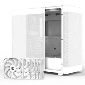 잘만 i4 에어플로우 풀 메시 미드 타워 ATX 데스크톱 PC 케이스, 120mm 조용한 팬 6개 사전 설치, 수직 GPU 마운트 및 360mm 라디에이터 지원, 흰색