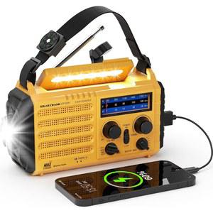 비상 기상 라디오, 5가지 방법으로 구동되는 크랭크 태양열 휴대용 AM/FM/SW/NOAA 라디오 배터리, 휴대폰 충전기, 캠핑 손전등, 독서등, 가정용 실외용 SOS 알람 기능 제공