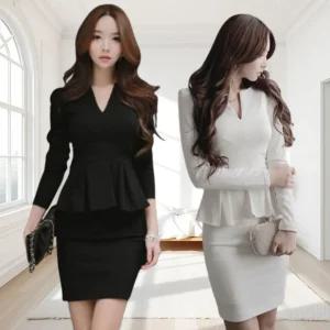 가을 하객룩 브이넥 프릴 미니원피스 슬림핏 여성 H라인 파티룩 데이트룩 추천 2컬러 3사이즈