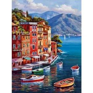 [콩심팥심]30x40 패브릭 물의 도시 사각 보석십자수