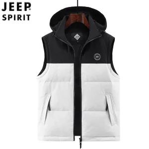JEEP SPIRIT 겨울 경량 덕다운 패딩 베스트 남성 두꺼운 후드 조끼