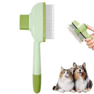 고양이 개를 위한 벼룩 빗, 클릭 셀프 클리닝 반려동물 제모 길고 짧은 스테인리스 스틸 금속 이빨, 털갈이 및 엉킴 방지용 (1개)