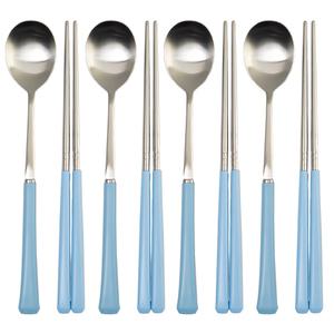한스푼 슈가 컬러 수저세트 (숟가락, 4개 + 젓가락, 4개) 스카이블루