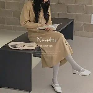 핫핑 [하객룩/활용도높음] 네블린 루즈핏 배색 포켓 니트 롱 원피스