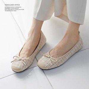 [바닐라슈] 메리아 리본 트위드 탄력창 플랫슈즈(1cm)