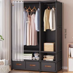 홈테크 간단조립 중형 커튼 서랍형 간이옷장 2color