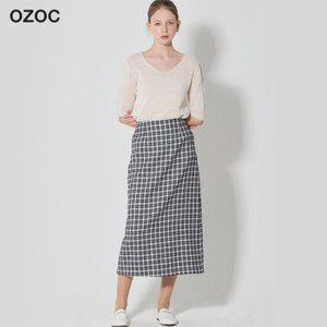 [오조크(OZOC)] 체크H라인 스커트 (택가격 74000원)